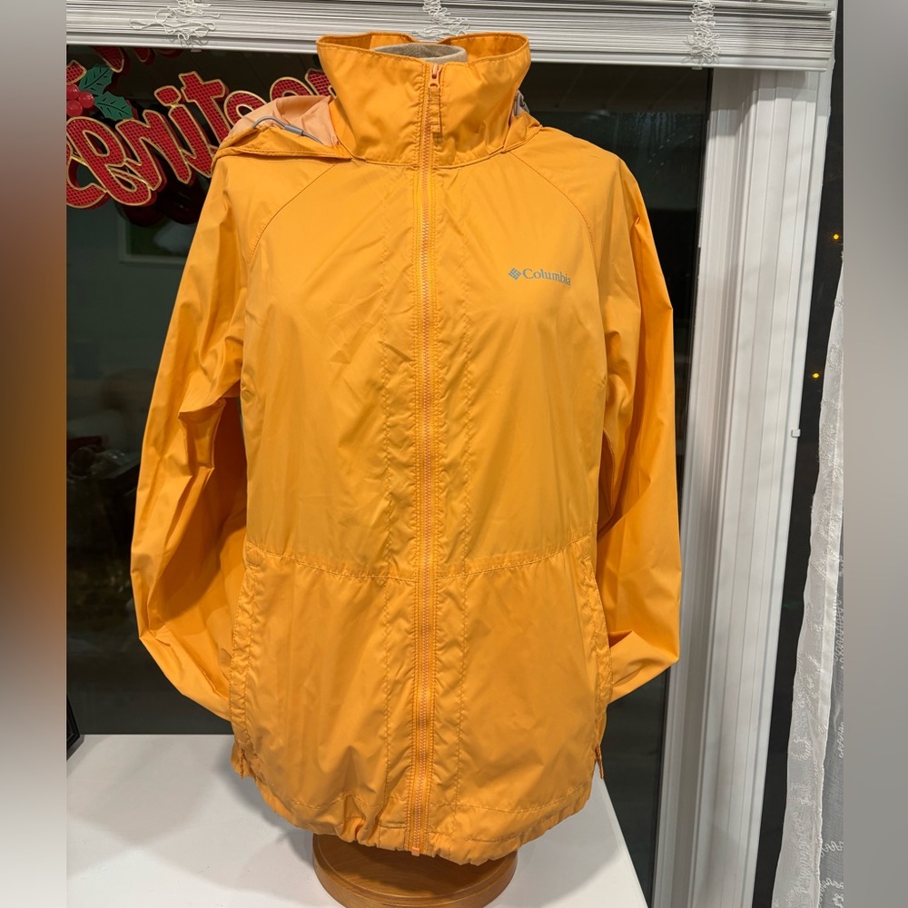 Columbia Mustard Yellow Hooded Rain Jacket Size Large